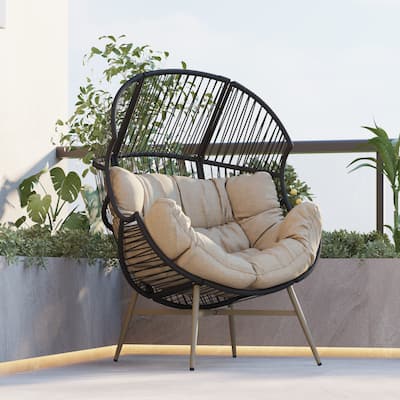 Cori Outdoor Patio Black Faux Wicker Egg Chair