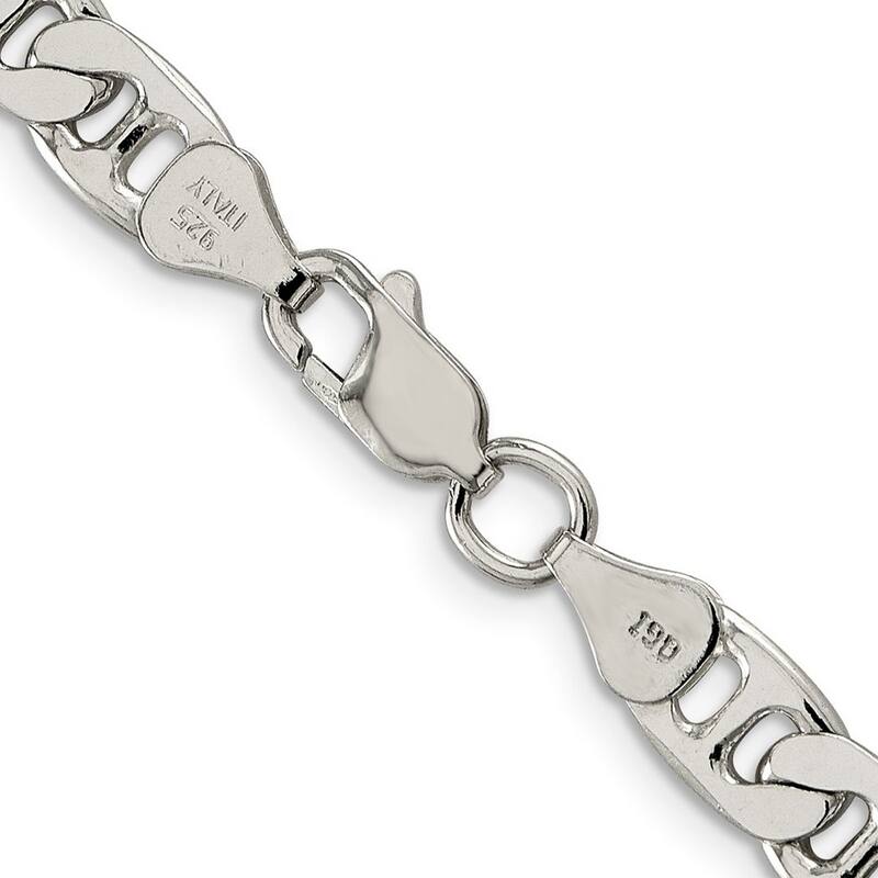 Curata 925 Sterling Silver 6.5mm Mariner Anchor Chain Necklace for Men