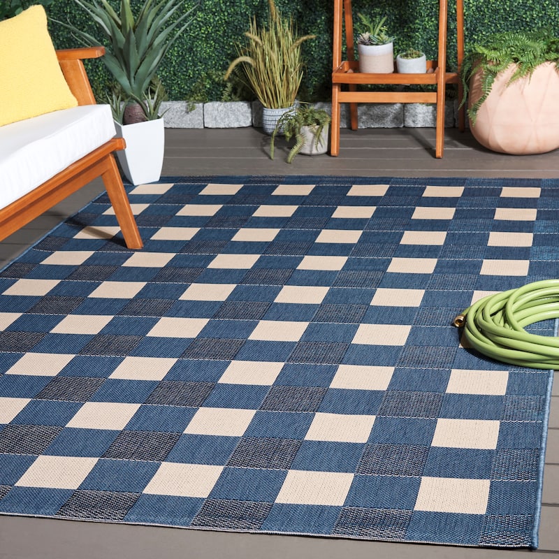 SAFAVIEH Courtyard Meryem Indoor/Outdoor Washable Backyard Patio Rug - 5'3" x 7'6" - Blue/Beige
