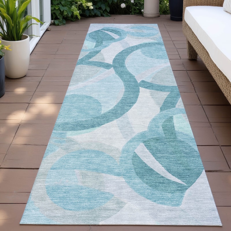 Machine Washable Indoor/Outdoor Contemporary Deco Chantille Rug - Teal - 2'3" x 7'6"