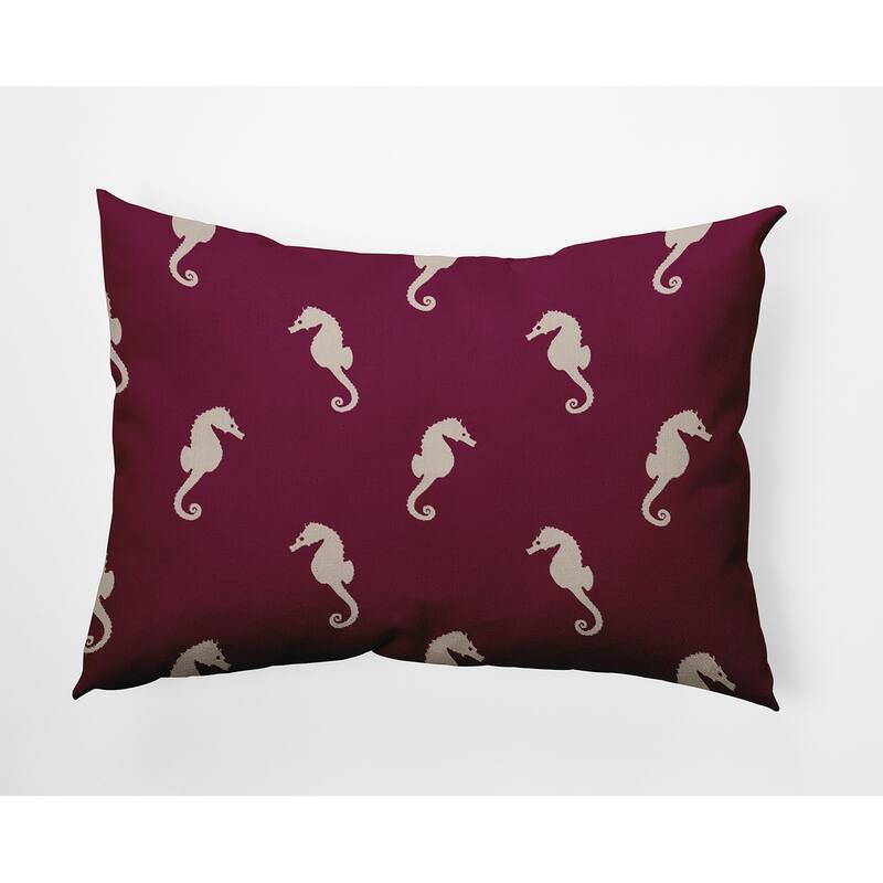 Sea Horses Polyester Indoor/Outdoor Pillow - Maroon Red - 14" x 20"