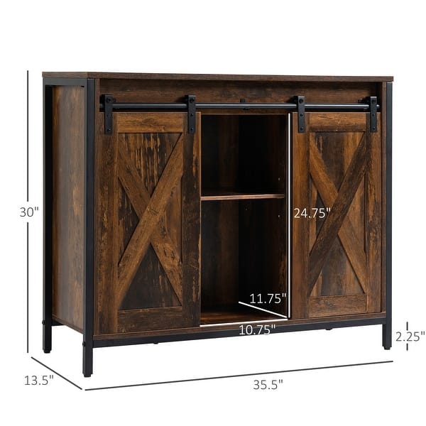HOMCOM Industrial Sideboard, Buffet Cabinet with Sliding Barn Doors, Storage Cabinets and Adjustable Shelves for Living Room