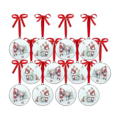 Santa and Animal Disc Ornament (Set of 12)