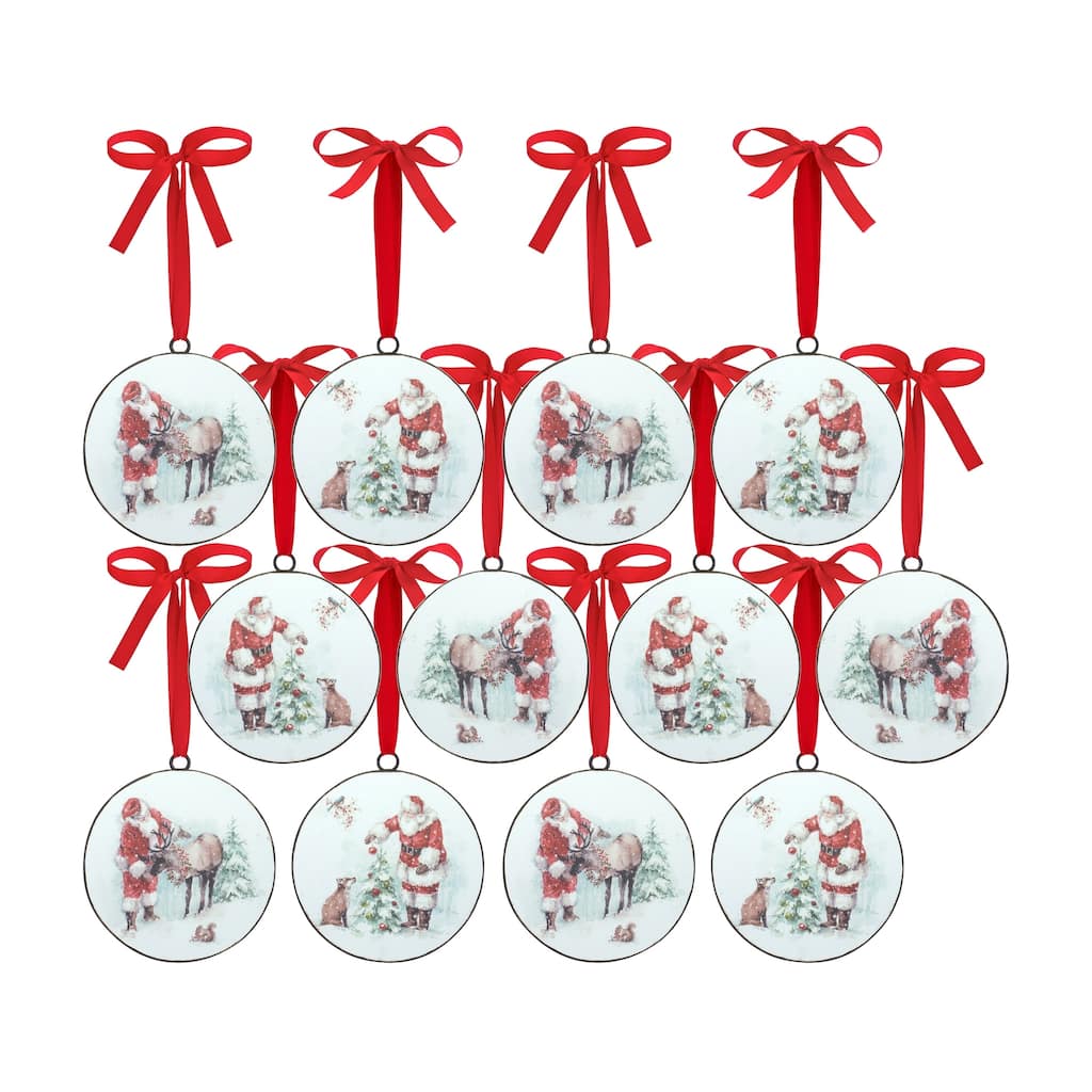 Santa and Animal Disc Ornament (Set of 12)