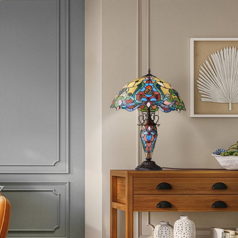 River of Goods Double Lit Stained Glass 24-Inch Table Lamp - 17" x 17" x 24"