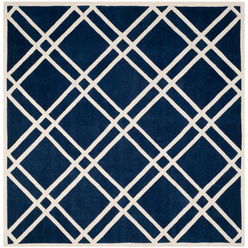 SAFAVIEH Handmade Chatham Geronda Modern Moroccan Wool Rug - 7' Square - Dark Blue/Ivory