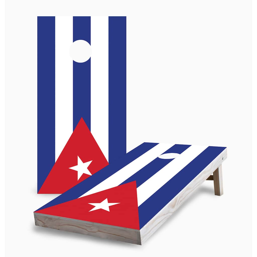 Cuban Flag Corn Hole Board Set with Hole Lights