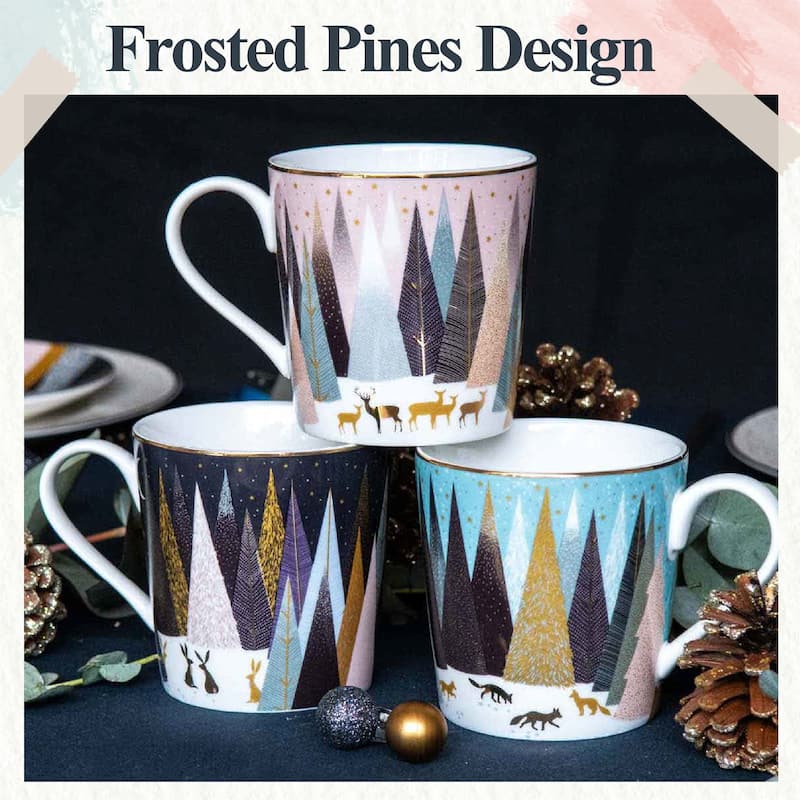 Sara Miller London for Portmeirion Set of 4 Frosted Pines Mugs