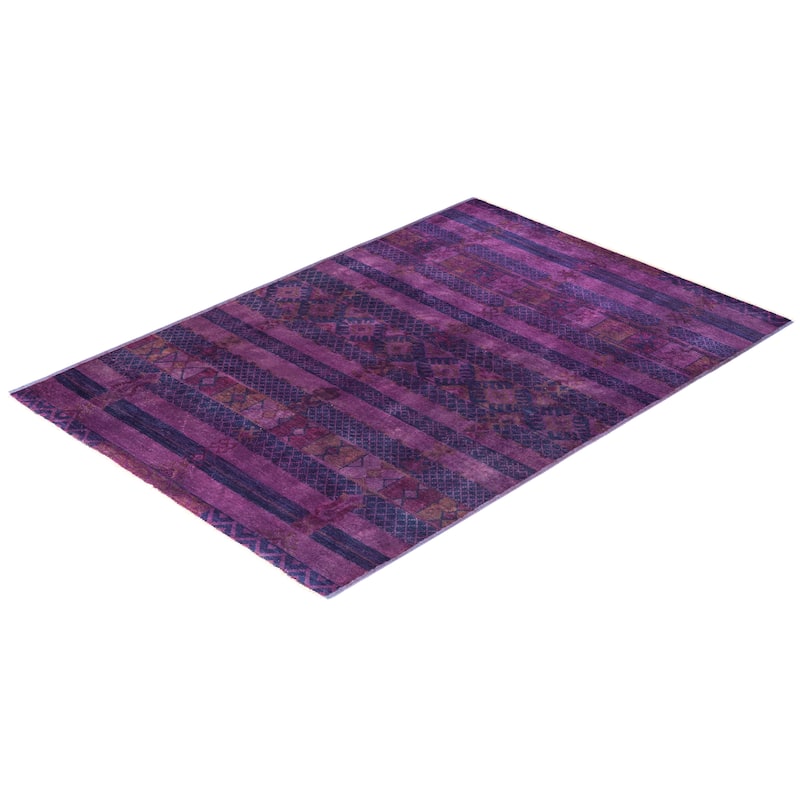 Overton Hand Knotted Wool Vintage Inspired Modern Contemporary Modern Purple Area Rug - 6' 1" x 8' 9"