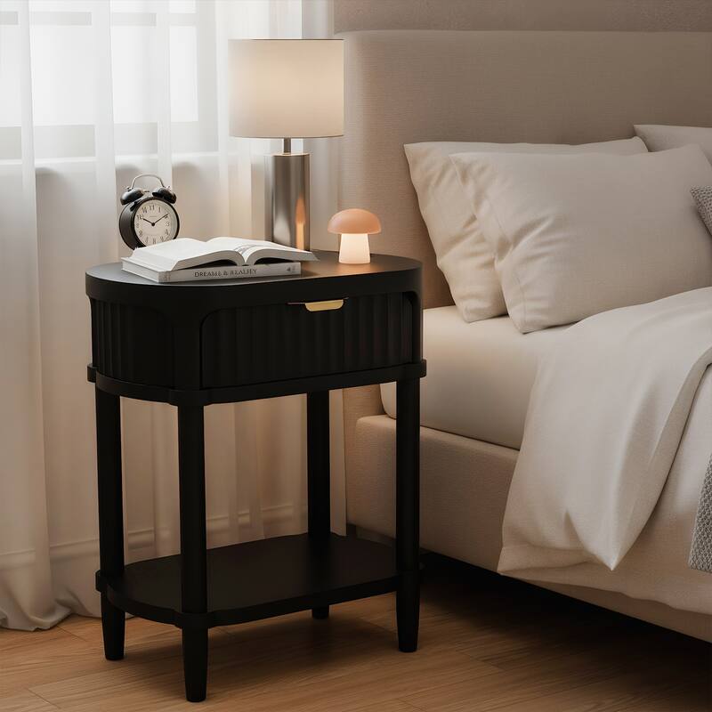 NightStand with Drawer - Modern Bedside Table with Open Shelf