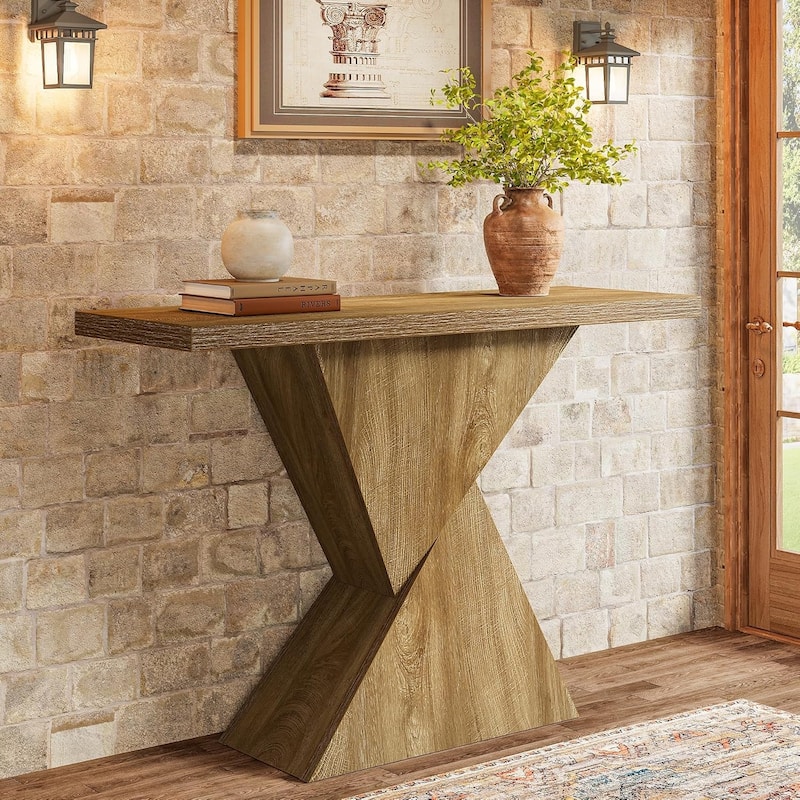 41.5" Entryway Console Table, Farmhouse Narrow Sofa Table Behind Couch - 41.5" L x 11.81" W x 31.49" H - Brown