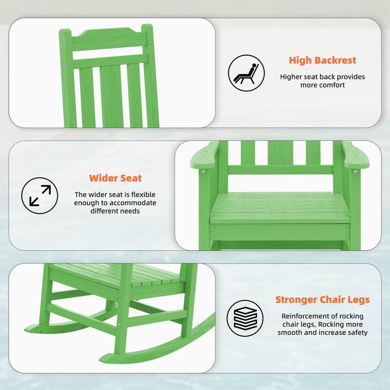 Outdoor Patio HDPE Rocking Chiar, Extra Wide Seat & Backrest