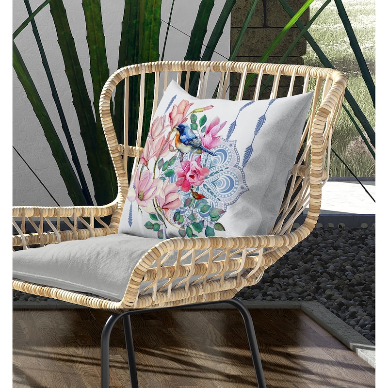 Songbird Flora Fusion Indoor/Outdoor Reversible Throw Pillow Blue and Pink