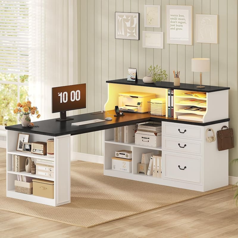61" Executive Desk Home Office Desk with Drawers L Shaped Computer Desk - White