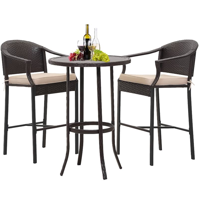 3-Piece Outdoor Wicker Bar Set, Patio Bistro Set