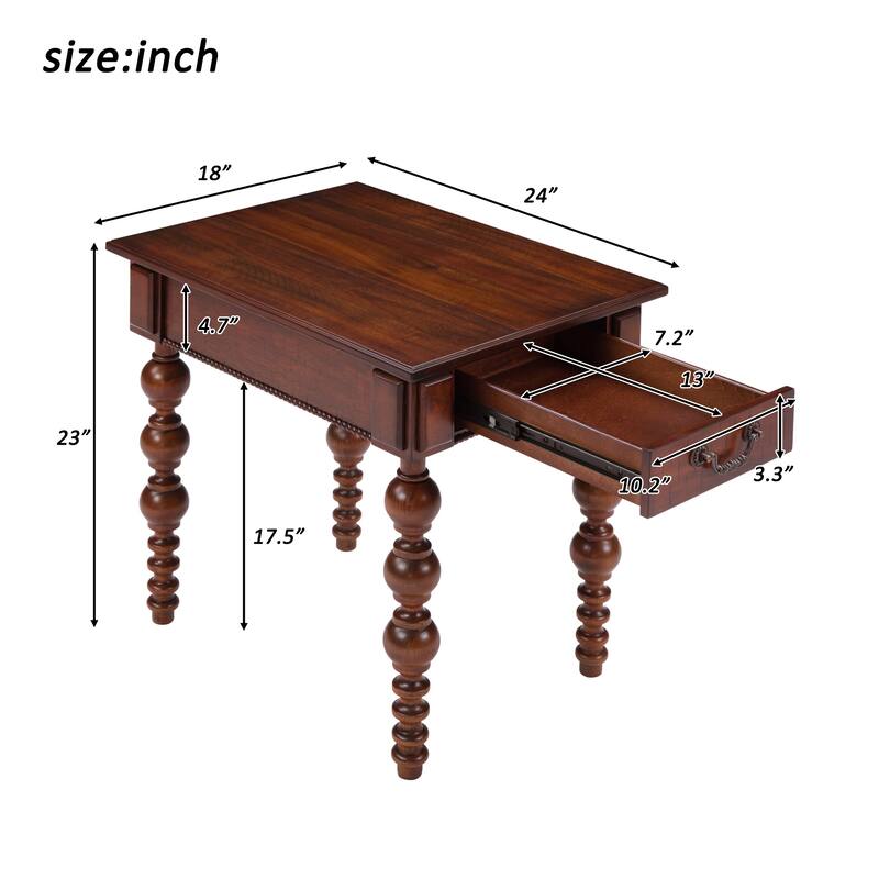Solid Wood Table Sets of 3 with Coffee Table and 2 End Tables, Vintage Tables with Storage Drawers and Unique Gourd-Shaped Legs