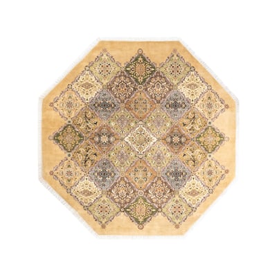 Overton Handknotted Wool Traditional Oriental Yellow Area Rug - 6' x 9'