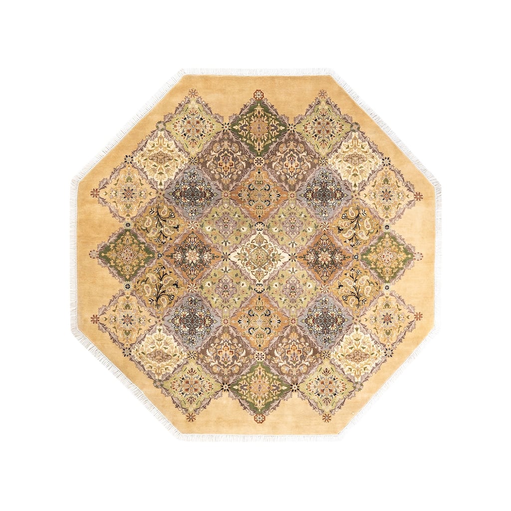 Overton Handknotted Wool Traditional Oriental Yellow Area Rug - 6' x 9'