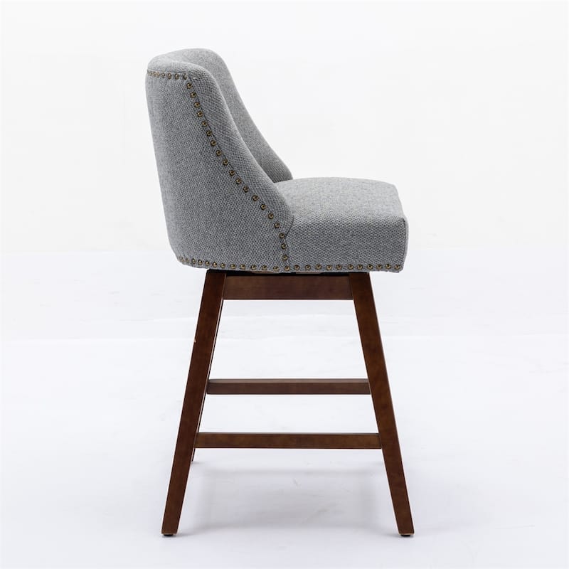 Counter Height Upholstered Swivel Bar Stools with Wood Legs (Set of 2)
