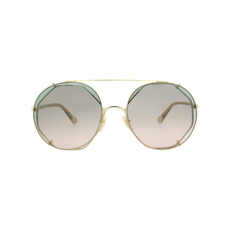 Chloé Round-Frame Metal Sunglasses - Gold Havana Green - Gold - Grey Lens