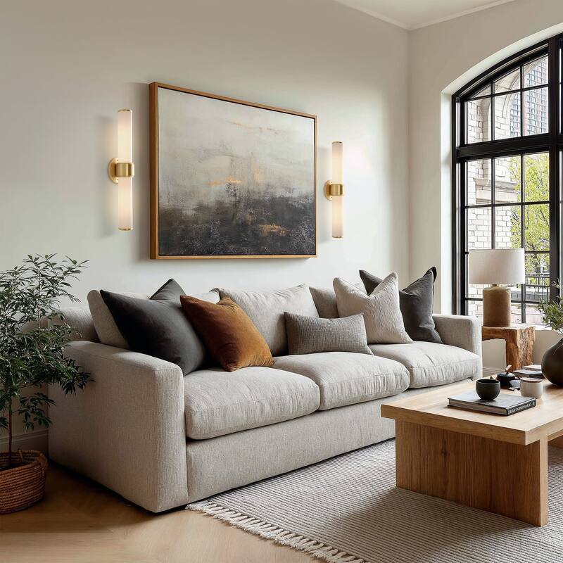 Modern Double Wall Sconce - Metal, Glass & Matte Black, Ivory White Sconces for Hallway or Accent Walls in Contemporary Style