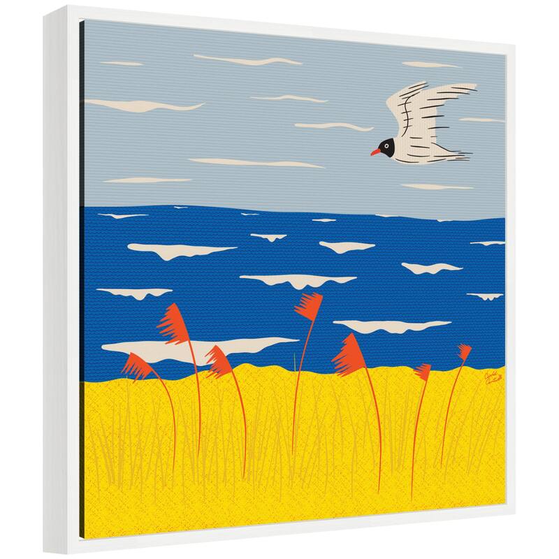 Kate and Laurel Sylvie Seaside Scene Framed Canvas by Carrie Cantwell - 22x22