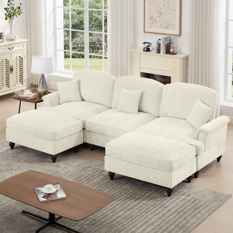 GDFStudio - Classic Modular U-Shaped Chenille 107" Sectional Sofa with Ottomans