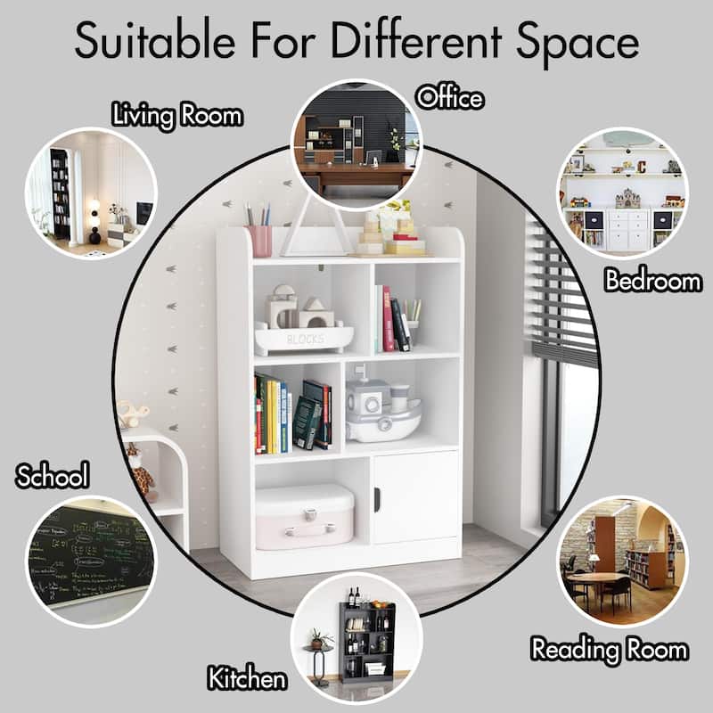 Kids Bookcase, Bookshelf with 6 Compartments, Freestanding Shelves and Cube Organizer