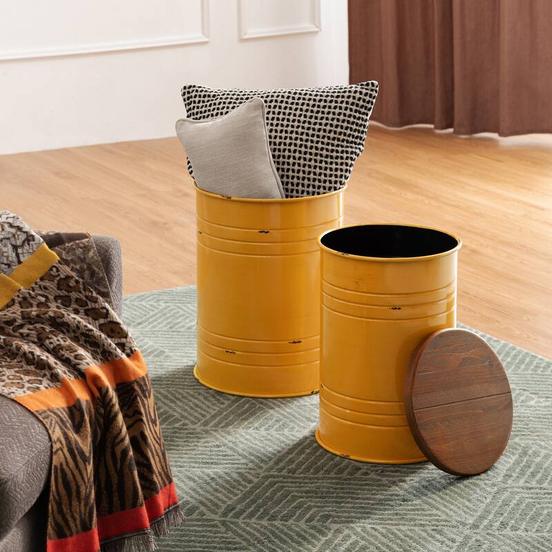 Glitzhome Industrial Farmhouse Round Storage Side Tables (Set of 2)