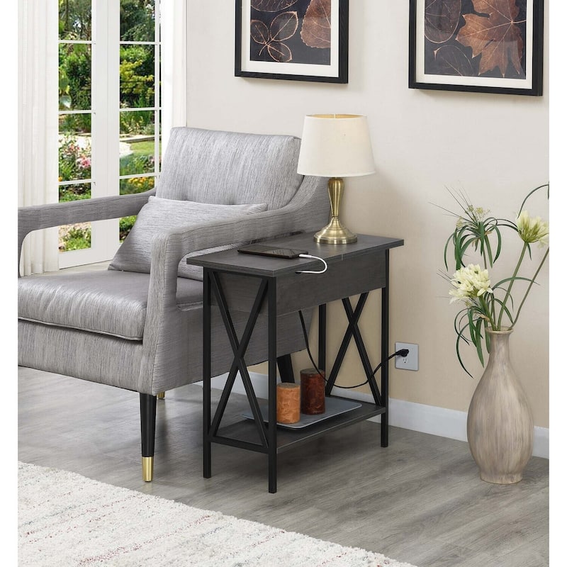 Electric Flip Top Table with Charging Station & Storage - Modern End Table - 24
