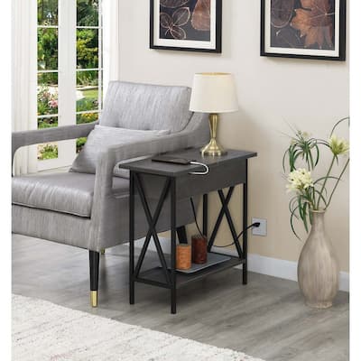 Electric Flip Top Table with Charging Station & Storage - Modern End Table - 24