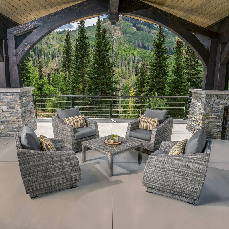 Cannes 5 Piece Subrella Outdoor Patio Club & Table Chat Set