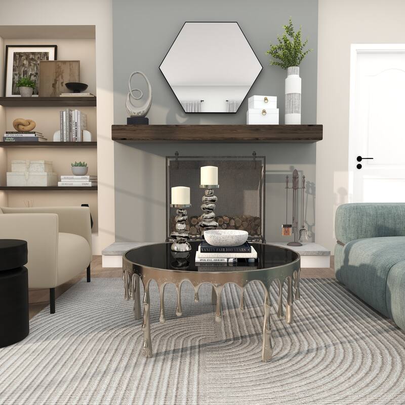 Aluminum Metal Accent, Console, and Coffee Table Collection with Drip Melting Design and Smoke Shaded Glass Top Multiple Colors