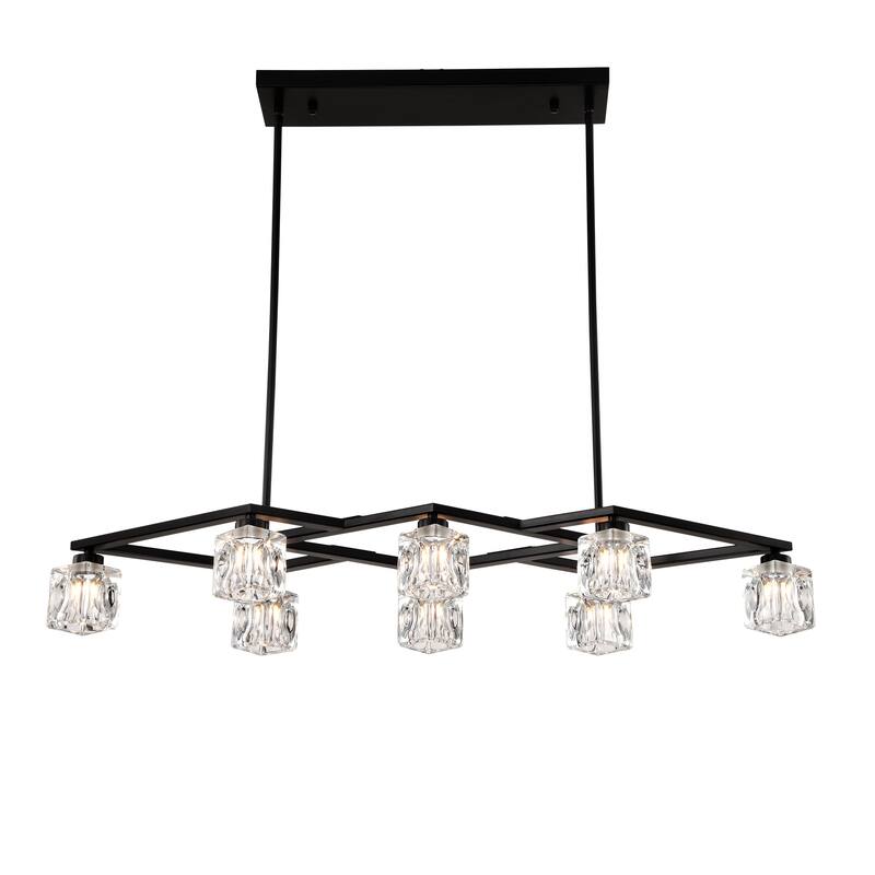 Modern Industrial Style 8-Light Pendant Light, Matte Black Crystal Chandelier, for Dining Room Kitchen and Living Room
