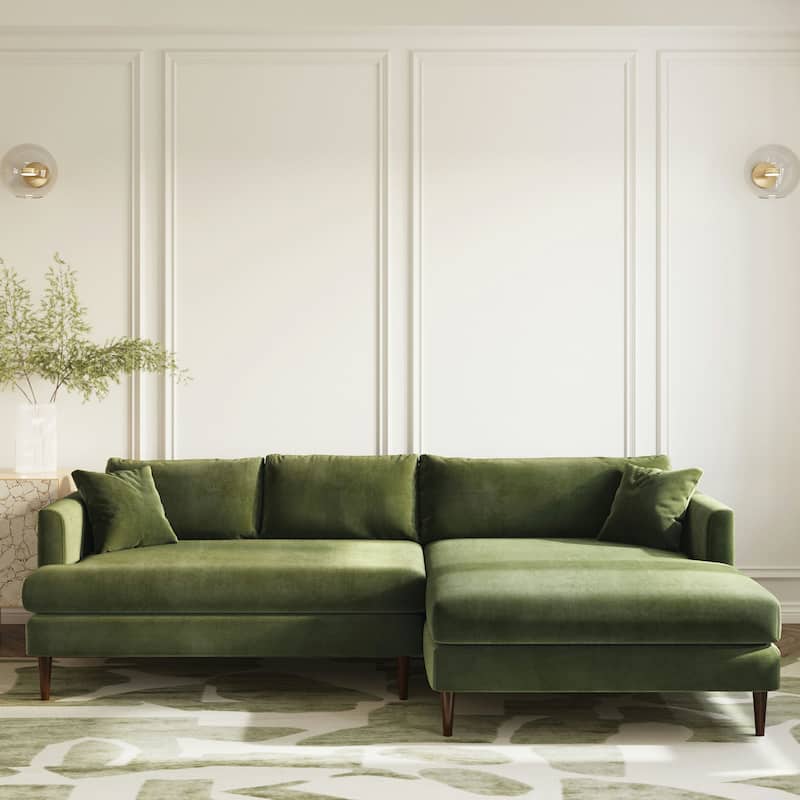 Poly & Bark Lucerne Sectional with Extra-Wide Chaise in Distressed Green Velvet