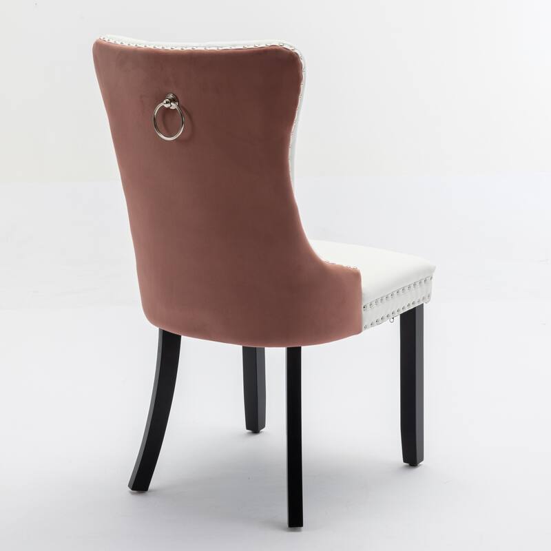 GDF Studio - Modern PU & Velvet Upholstered Wood Dining Chair Set with Nailhead Trim (Set of 2)