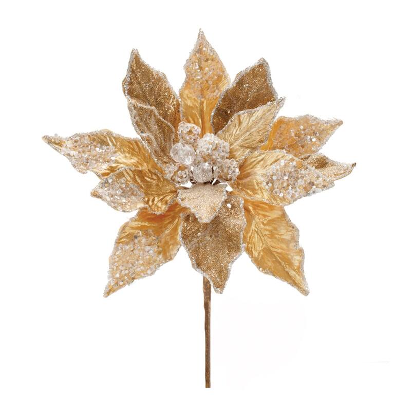 Beaded Poinsettia Floral Artificial Christmas Stems - 28" - Set of 2