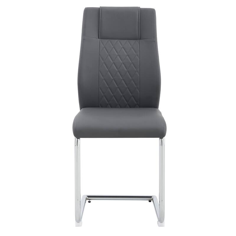 Modern Dining Chairs with Faux Leather Upholstered Seat and Metal Legs, for Kitchen, Living Room, Set of 8, Grey+PU