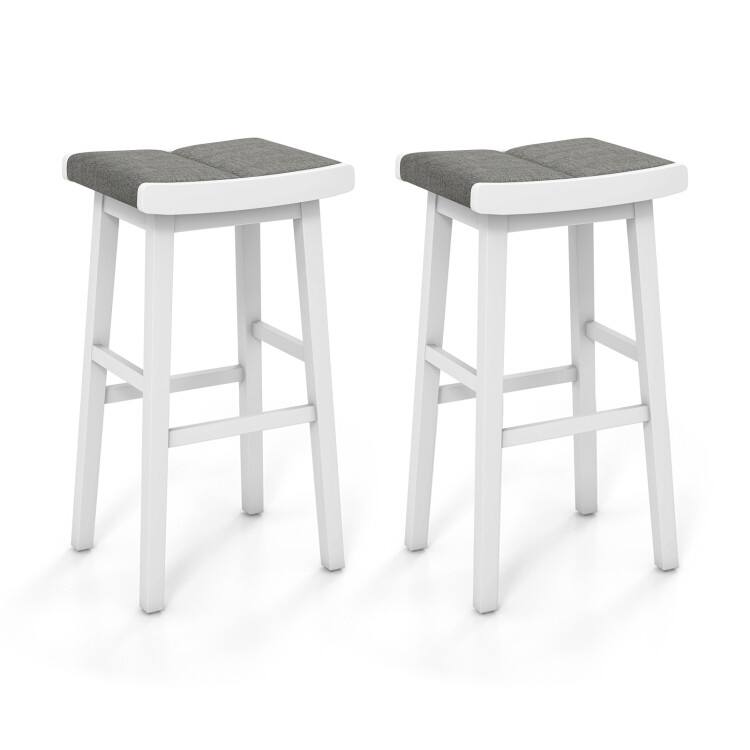 2 Pieces Upholstered Saddle Barstools with Padded Cushions - Bar Height