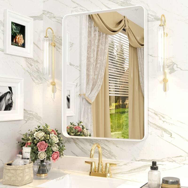Modern Metal Frame Wall Mounted Bathroom Vanity Mirror - 28x20 - White
