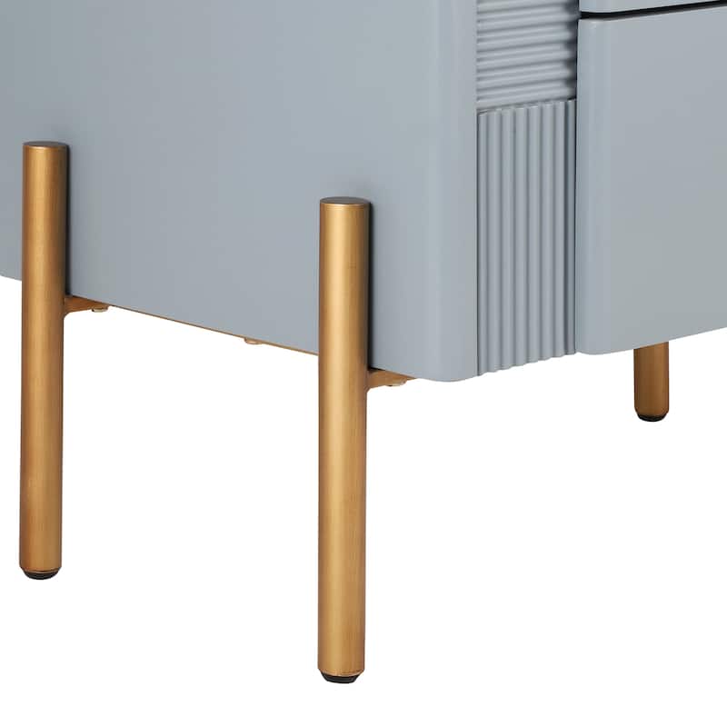 Fluted Nightstand with Metal Handles and Legs, Storage Cabinet with 2 Drawers, Multi-functiona Sofa Side Table