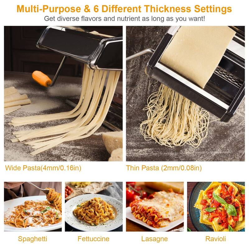 Silver Stainless Steel Pasta Maker Machine with 9 Thickness Settings and Hand Crank - 8.27x7.87x5.12in