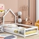 preview thumbnail 41 of 46, Twin Size Pine Wood Platform Bed Frame with House-Shaped Headboard Floor Bed with Full-Length Guardrails White - Twin