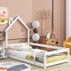 preview thumbnail 17 of 22, Twin Size Wooden Floor Bed with House-Style Headboard and Guardrails for Safe and Imaginative Sleep White