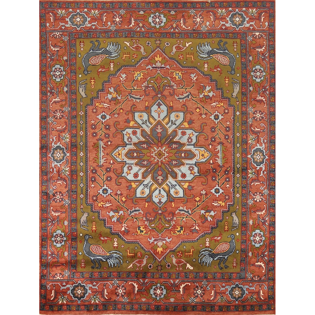 Animals Pictorial Ziegler Indian Area Rug Handmade Wool Carpet - 8'0" x 9'11"