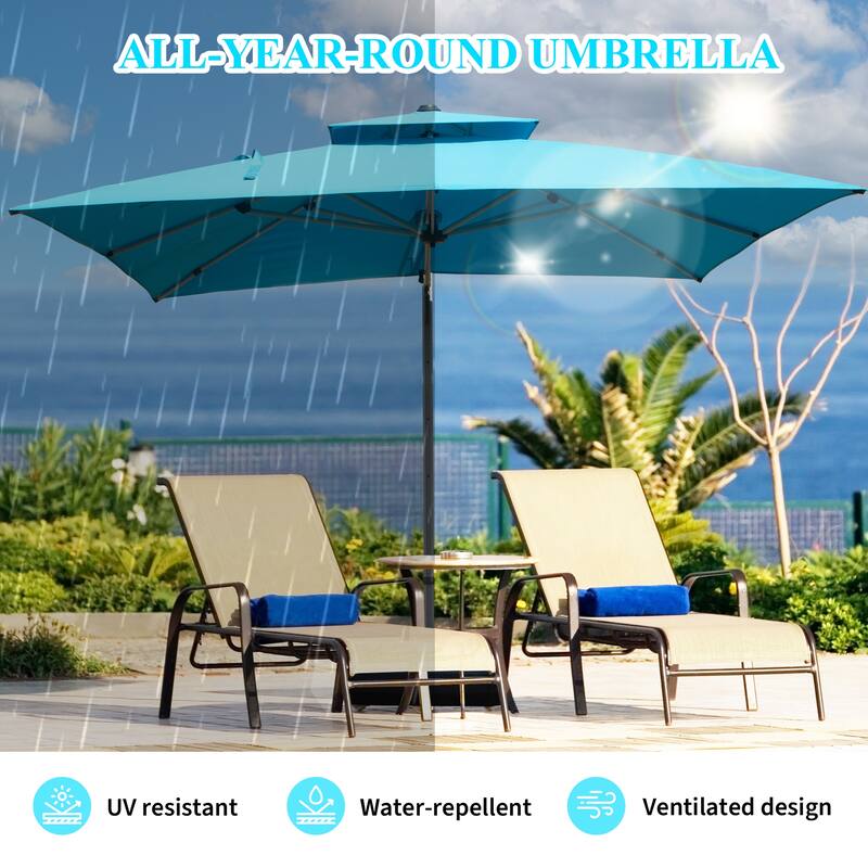 10x10 Square Cantilever Umbrella with Center Pole, Lake Blue, 360° Rotation, 5-Position Tilt, Hydraulic Opening, UPF 50+