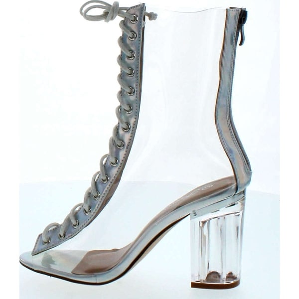 clear chunky heel booties