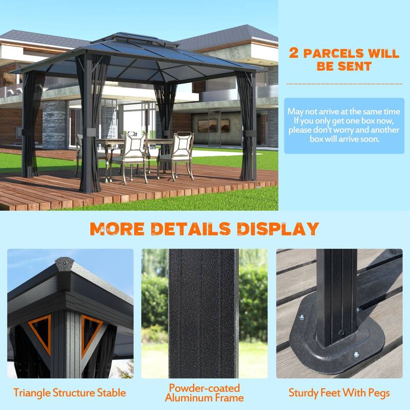 VEIKOUS 13' x 10' Outdoor Double Hardtop Gazebo for Patio with Netting