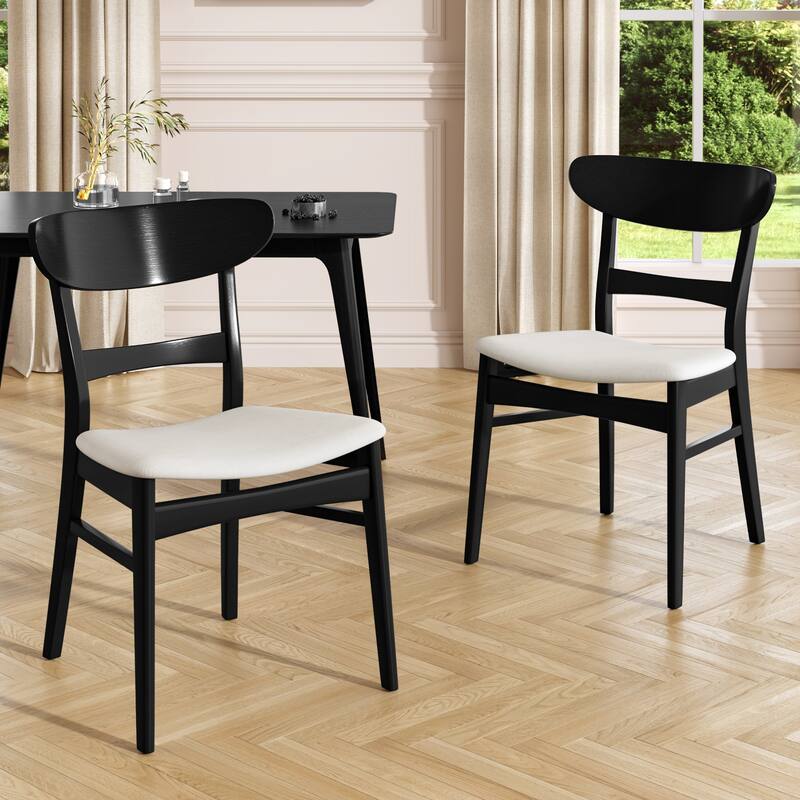 Mid-Century Modern 5-Piece Dining Set, Rubberwood Frame, One Table And 4 Upholstered Chairs