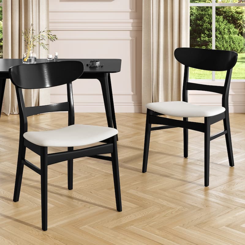 Modern Set of 2 Dining Chairs with Backrest Upholstered Seat, Rubberwood Legs, for Dining Room Living Room and Bedroom - Beige
